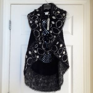 LAST ONE Black & Winter White Fuzzy Long Sweater Vest